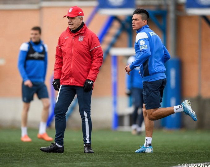 El Vasco, en un entrenamiento del Leganés