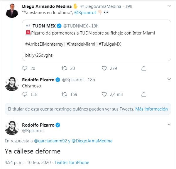 Rodolfo Pizarro en Twitter