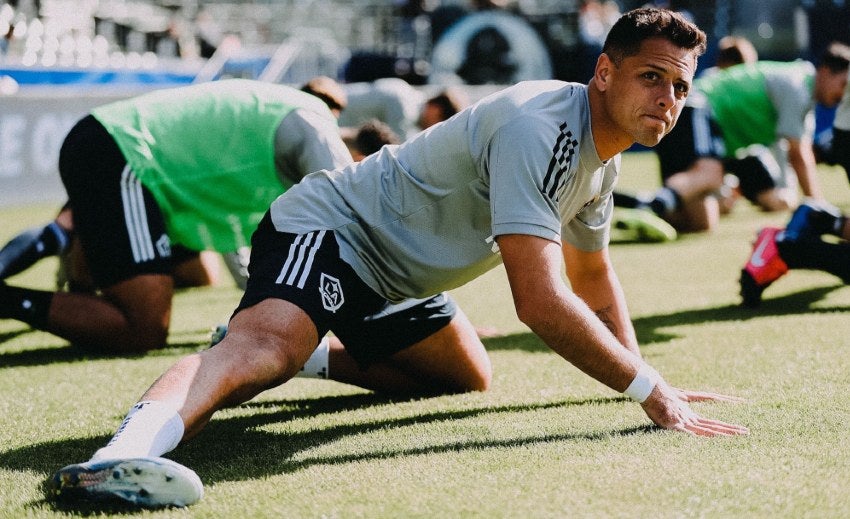 Javier Hernández durante un entrenamiento con Galaxy