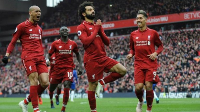 Mohamed Salah celebrando una anotación con Liverpool