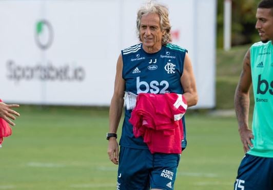 Jorge Jesus en un entrenamiento de Flamengo 