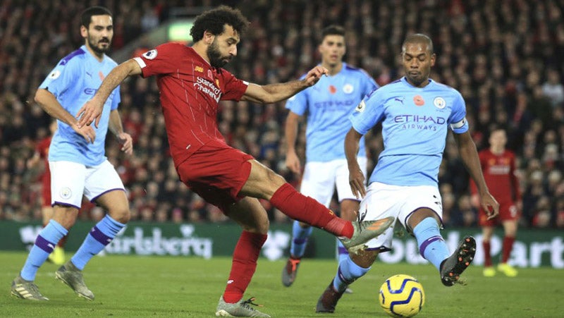 Salah durante un duelo ante el Manchester City 