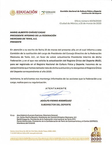 La carta donde CONADE se da por enterada 