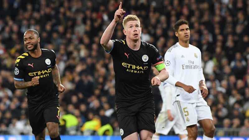 De Bruyne celebra un gol en la Champions League 