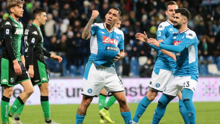 Allan celebrando el gol ante Sassuolo