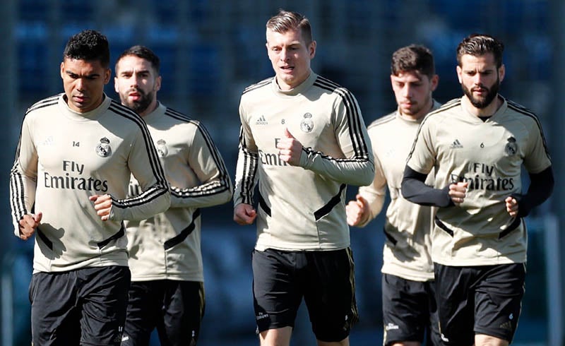 Jugadores del Real Madrid durante un entrenamiento 