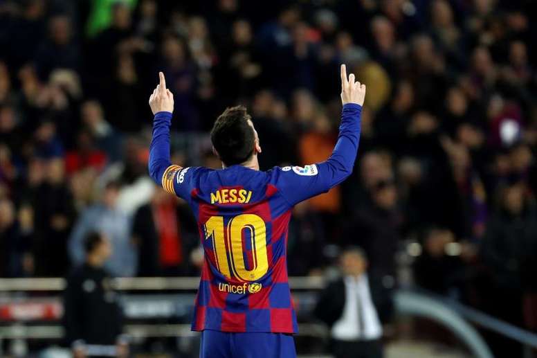 Lionel Messi celebrando un gol con Barcelona