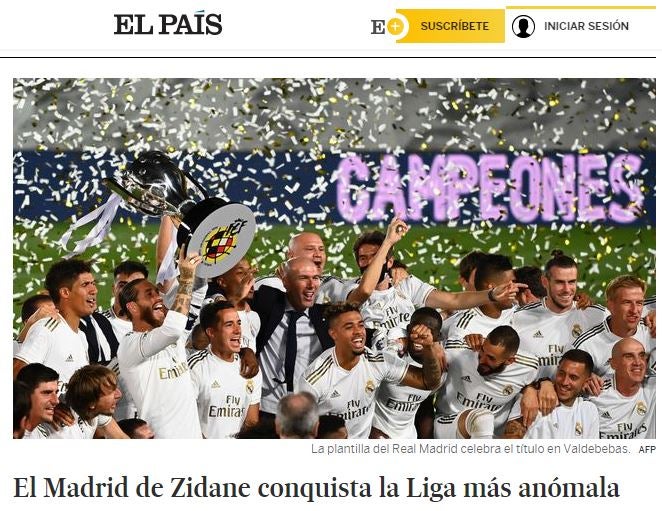 Portada en el portal de El País 