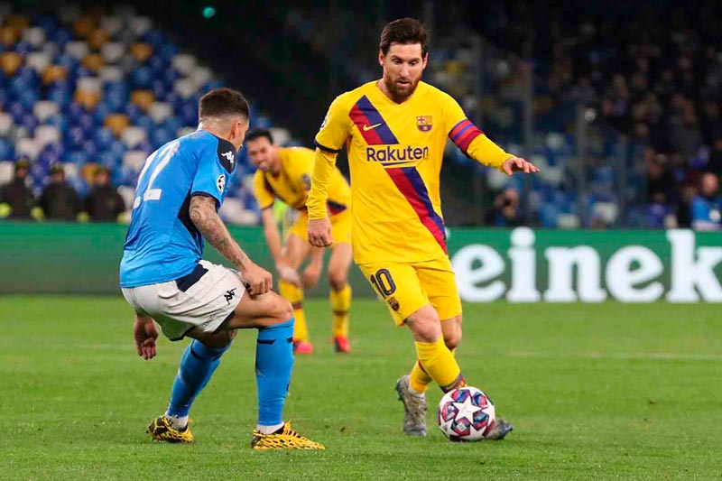 Messi, en el partido de Ida contra el club napolitano