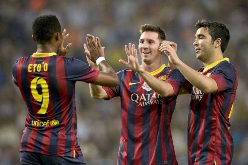 Eto'o y Messi en celebración de gol