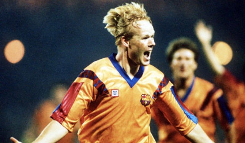 Ronald Koeman celebra su gol en la final de Copa de Europa de 1992