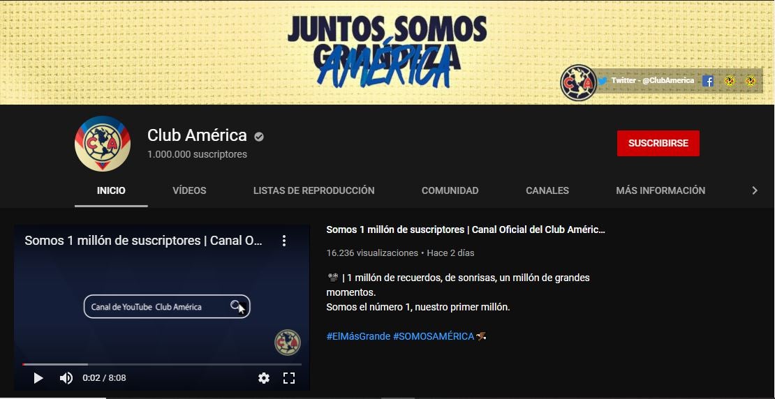 Home del canal de Youtube de América