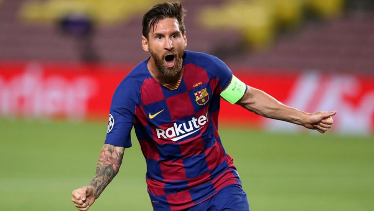 Lionel Messi festeja un gol con el Barcelona