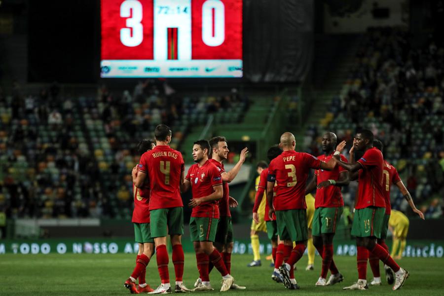 Jugadores de Portugal en festejo