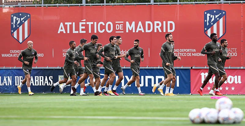 Jugadores del Atlético durante un entrenamiento
