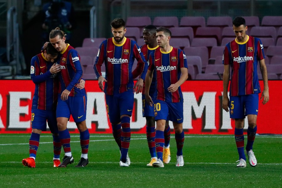 Jugadores del Barcelona festejando un gol conseguido