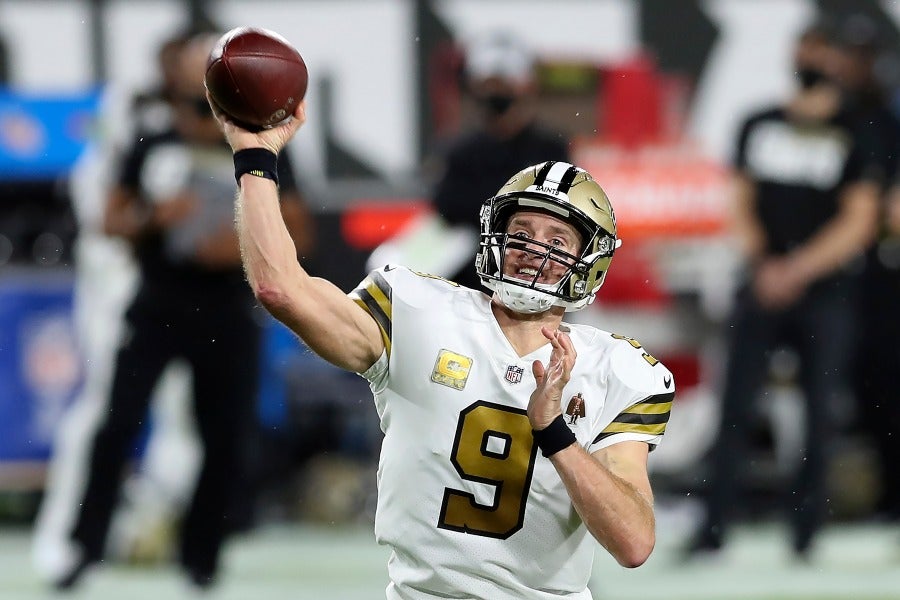 Drew Brees en el partido ante Tampa Bay