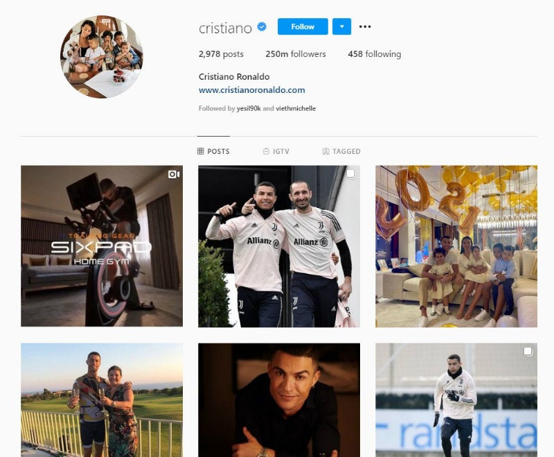 La cuenta de Instagram de CR7