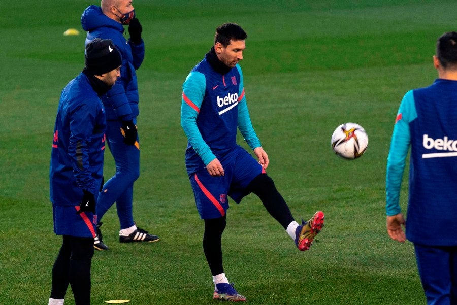 Lionel Messi en un entrenamiento con el Barcleona