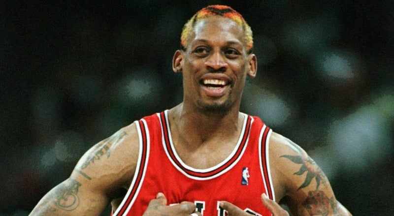 Dennis Rodman en un partido con los Bulls