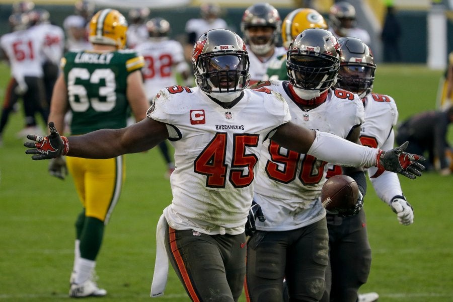 Jugadores de Tampa Bay celebrando ante los Packers