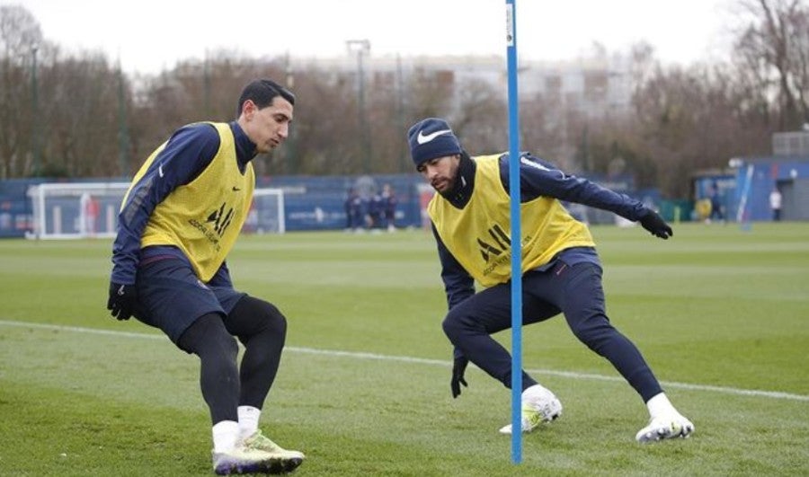 Di María y Neymar en un entrenamiento del PSG