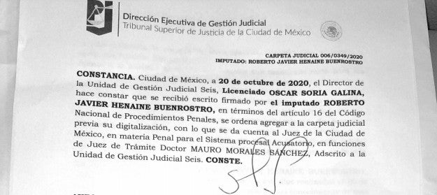 Documentos en contra de Henaine Buenrostro