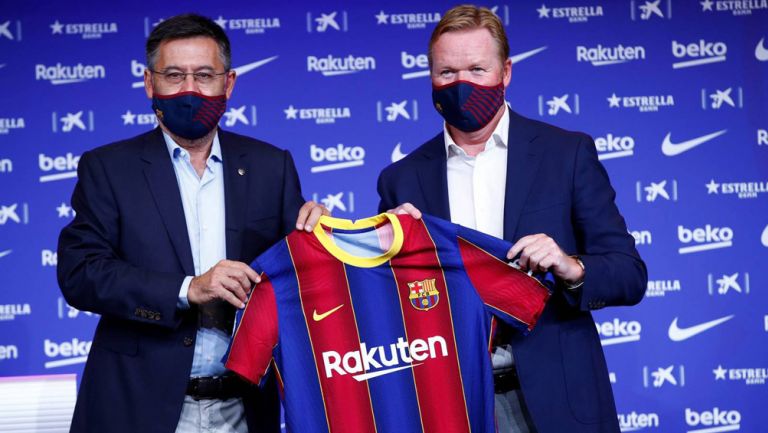 Koeman y Bartomeu durante la presentación del DT