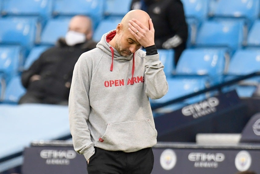 Pep Guardiola durante el partido entre el Manchester City y el United