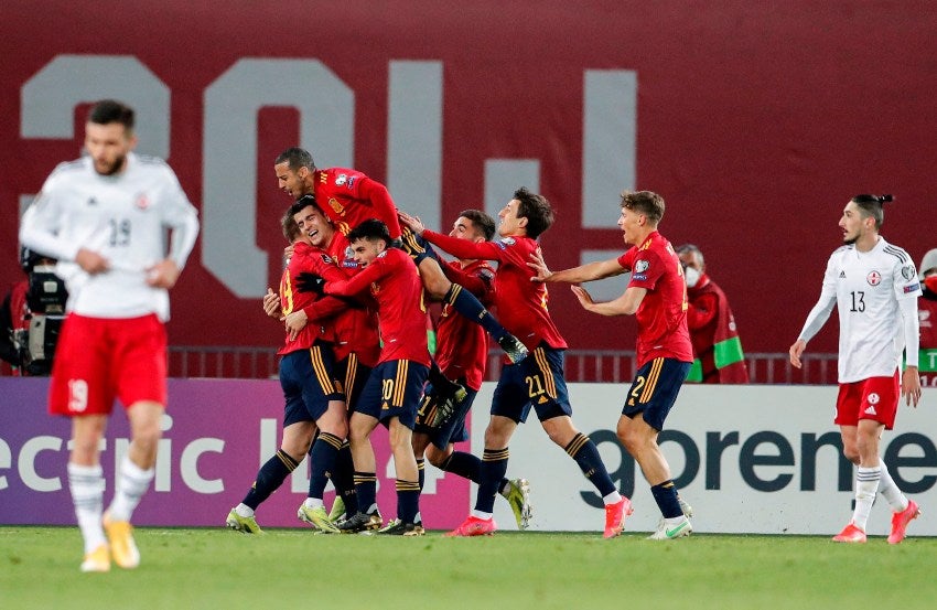 Jugadores de la Selección Española festejando un gol a favor