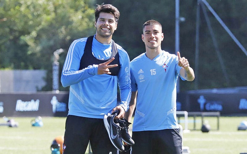 Néstor Araujo durante un entrenamiento con el Celta de Vigo 