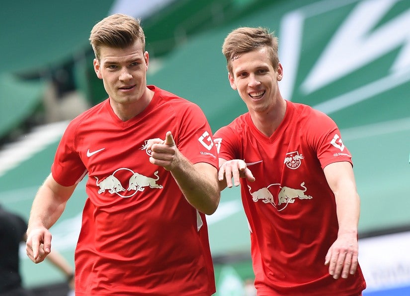 Jugadores del Leipzig tras anotar un gol