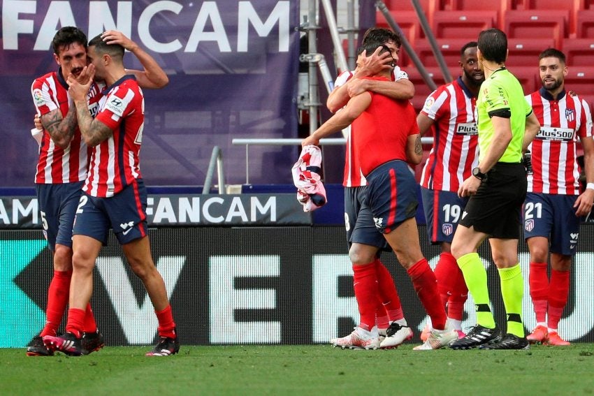 Jugadores del Atlético de Madrid festejando un gol a favor