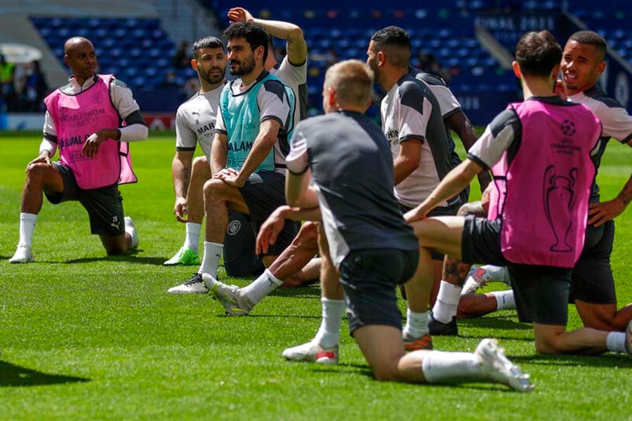 Jugadores del City en entrenamiento previo a la Final de Champions