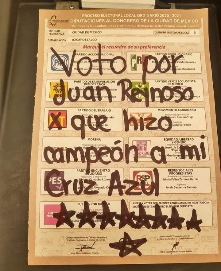 Boleta electoral con el nombre de Juan Reynoso