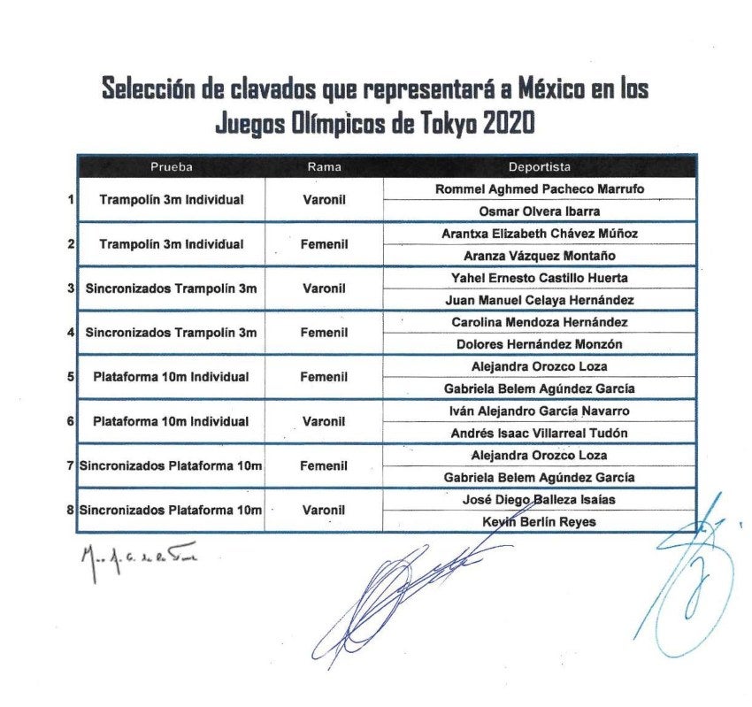 Lista de convocados por la Federación Mexicana de Natación