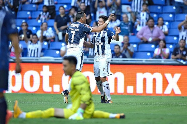 Alfonso González y Funes Mori en festejo con Rayados