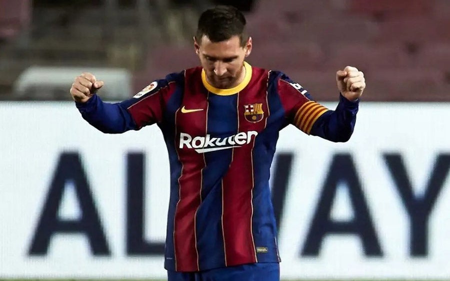 Lionel Messi celebra gol con el Barcelona