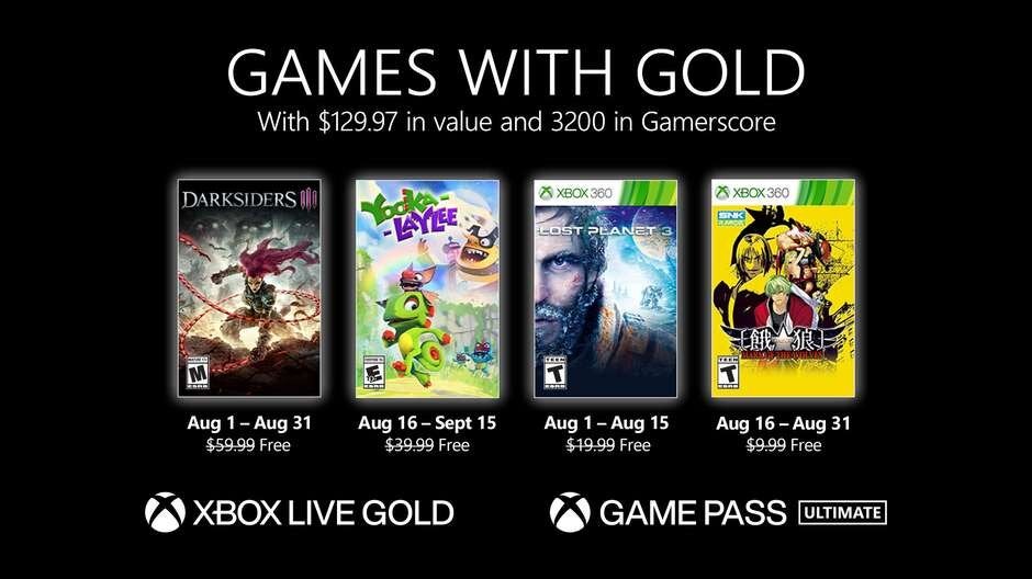 Juegos gratis de agosto de Xbox Live Gold