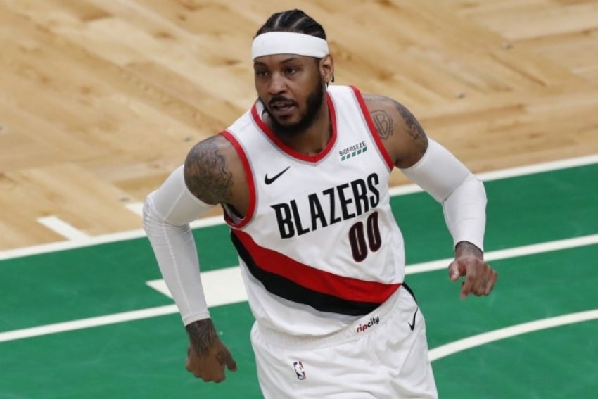 Carmelo Anthony en un juego de los Blazzers