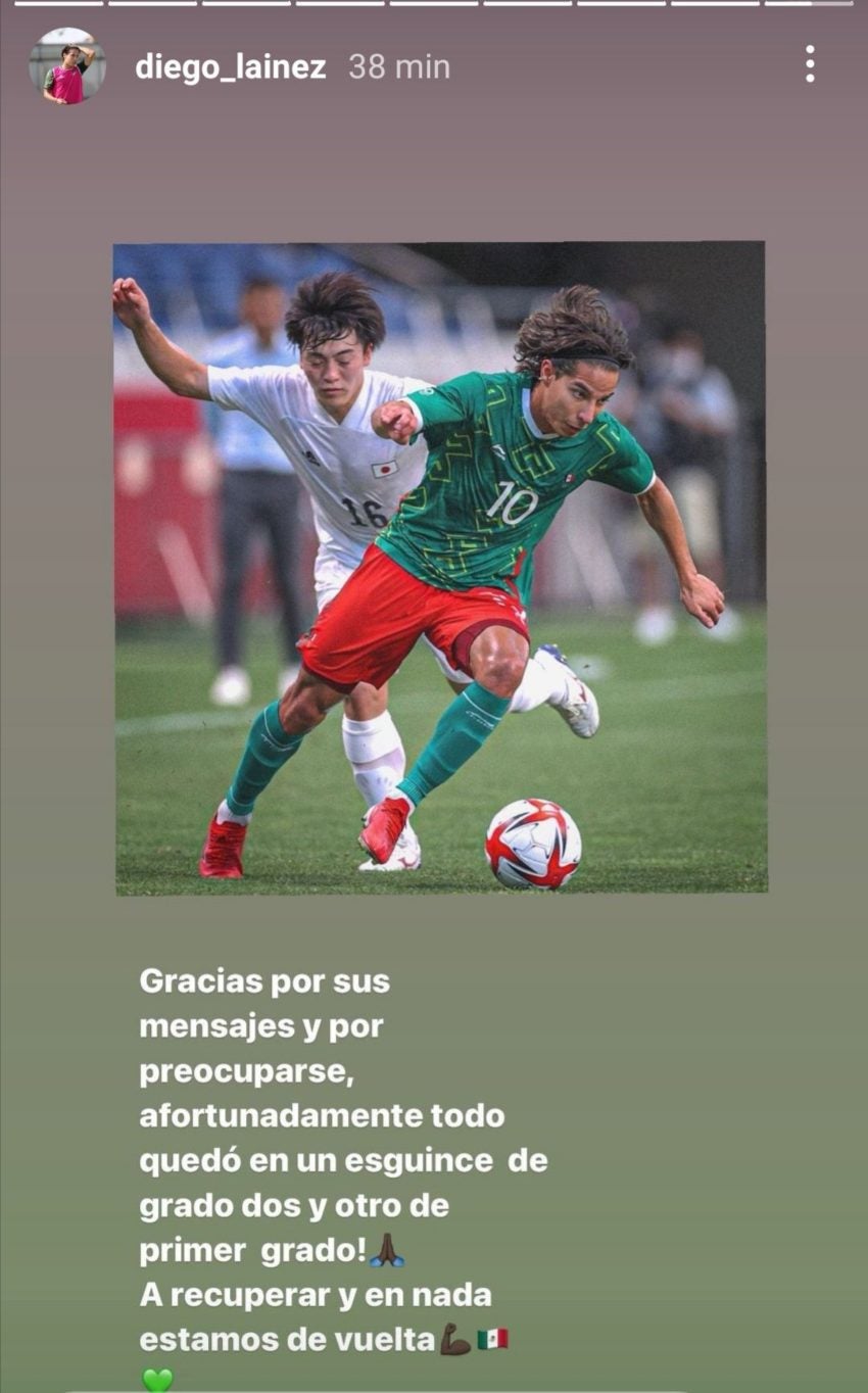 Mensaje de Diego Lainez en sus redes sociales