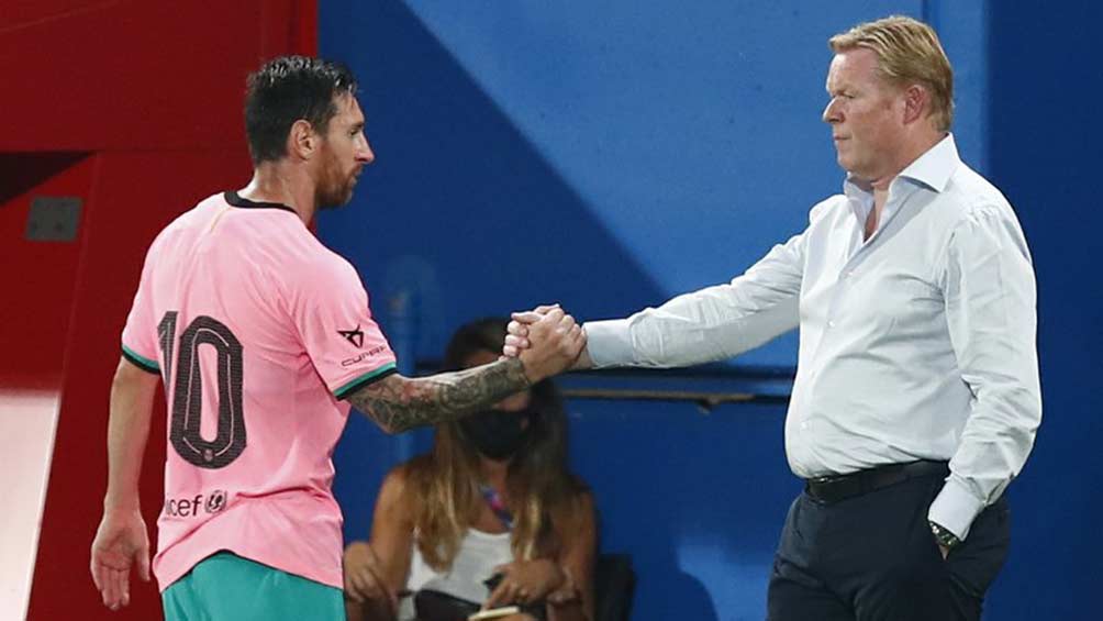 Messi y Koeman en un amistoso de 2020