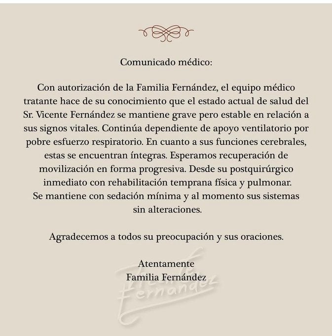 El comunicado de la familia Fernández