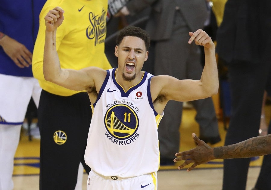 Klay Thompson durante un partido con los Warriors