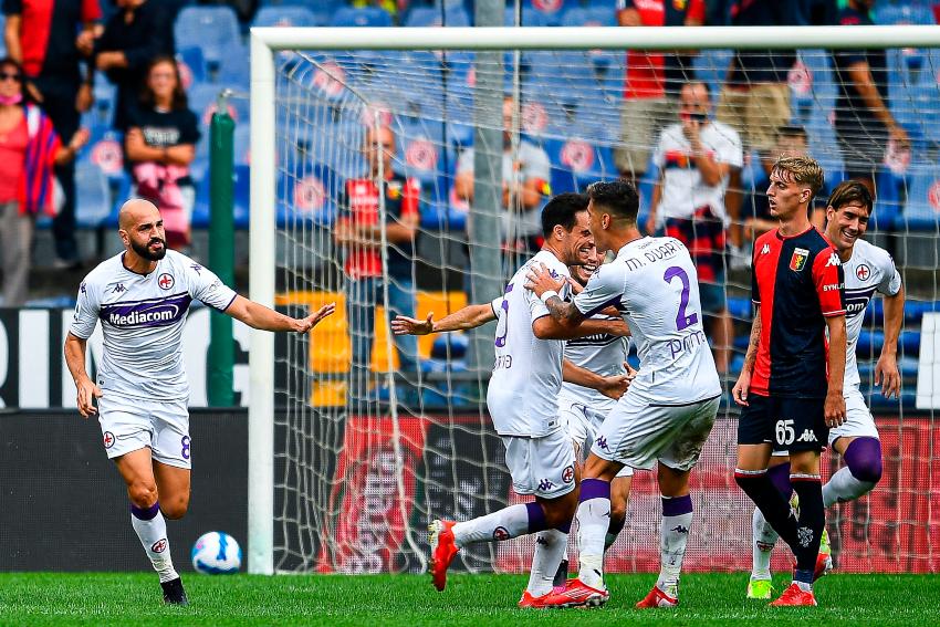 Jugadores de la Fiorentina festejando un gol a favor