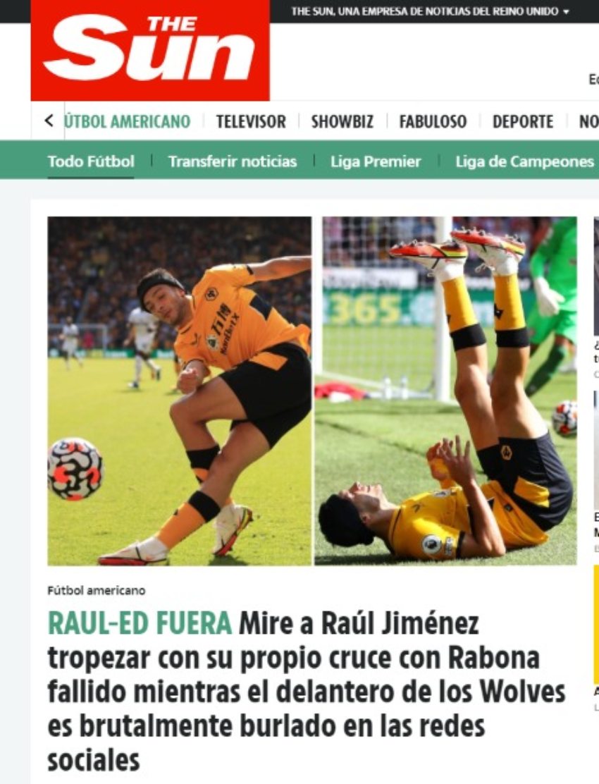 Diario The Sun sobre la falla de Raúl Jiménez