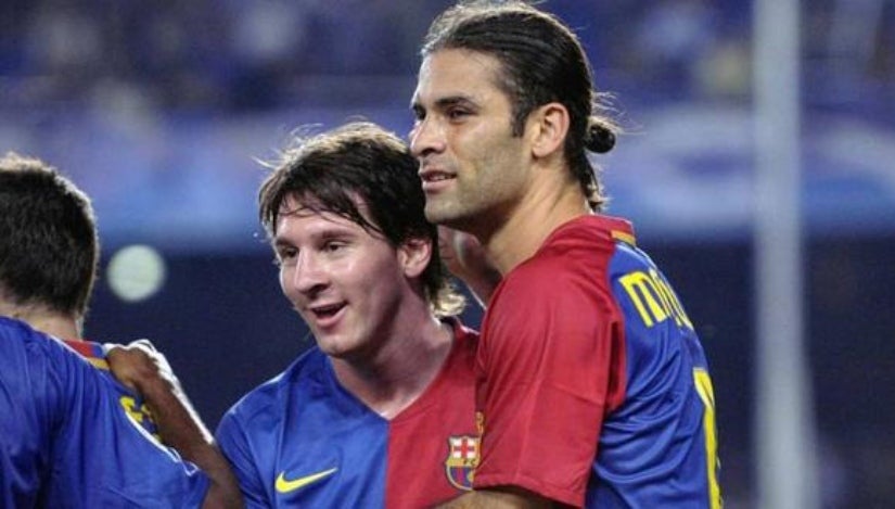 Rafael Márquez y Lionel Messi en un partido del Barcelona