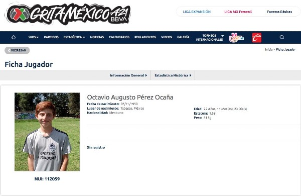 Perfil de jugador de Octavio Ocaña en la Liga MX