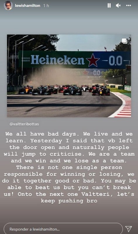 Aclaración de Lewis sobre lo de Bottas