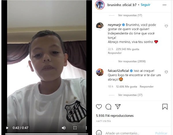 Neymar comentó el posteo de Bruno do Nascimento